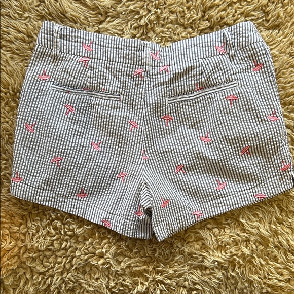 Cynthia Rowley Navy & White Seersucker High-Waist Shorts with Red Embroidery - Picture 3 of 4